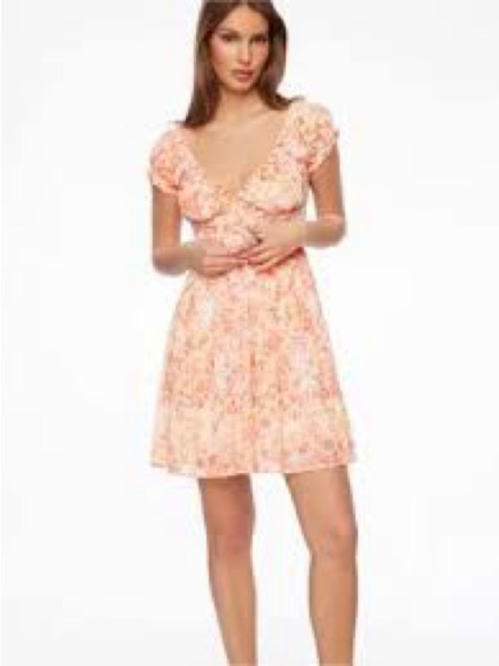 Dynamite Peach Floral V-Neck Cap Sleeve Mini Dress